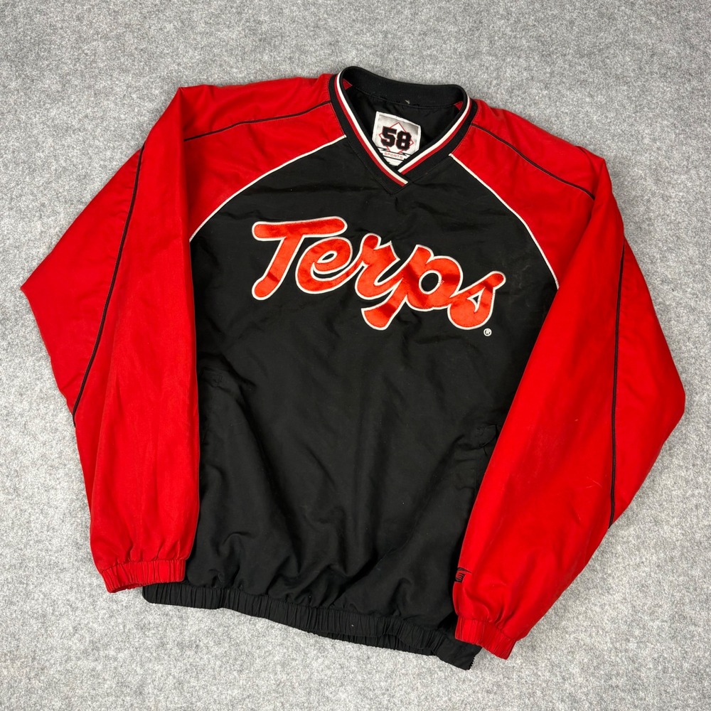 Vintage 58 Sports Maryland Terrapins Terps Windbreaker V-Neck Pullover Red Black